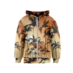 Sunset Palm Trees Beach Summer Kids  Zipper Hoodie by ExtraGoodSauce