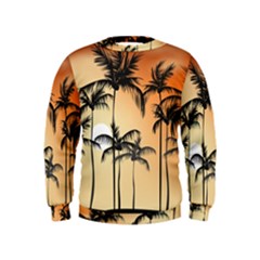 Sunset Palm Trees Beach Summer Kids  Sweatshirt by ExtraGoodSauce