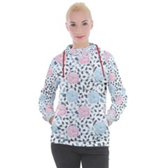 Cute Light Pink And Blue Modern Rose Pattern Women s Hooded Pullover by Grafftimi