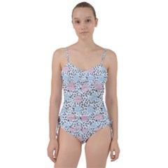 Cute Light Pink And Blue Modern Rose Pattern Sweetheart Tankini Set by Grafftimi