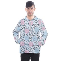 Cute Light Pink And Blue Modern Rose Pattern Men s Half Zip Pullover by Grafftimi