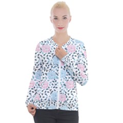 Cute Light Pink And Blue Modern Rose Pattern Casual Zip Up Jacket by Grafftimi