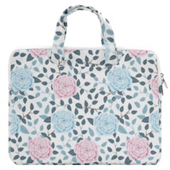 Cute Light Pink And Blue Modern Rose Pattern Macbook Pro Double Pocket Laptop Bag by Grafftimi