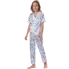 Cute Light Pink And Blue Modern Rose Pattern Kids  Satin Short Sleeve Pajamas Set by Grafftimi