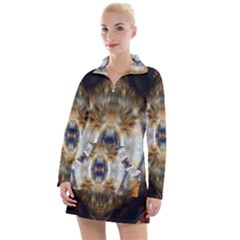 Retro Hippie Vibe Trippy Psychedelic Women s Long Sleeve Casual Dress by CrypticFragmentsDesign