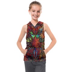 Boho Hippie Trippy Floral Pattern Kids  Sleeveless Hoodie by CrypticFragmentsDesign