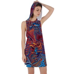 Phoenix Rising Colorful Abstract Art Racer Back Hoodie Dress by CrypticFragmentsDesign