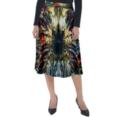 Multicolor Floral Art Copper Patina  Classic Velour Midi Skirt  by CrypticFragmentsDesign