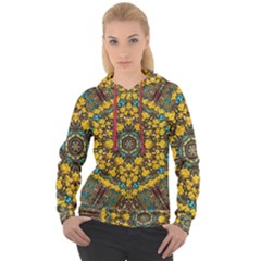 Mandala Faux Artificial Leather Among Spring Flowers Women s Overhead Hoodie by pepitasart