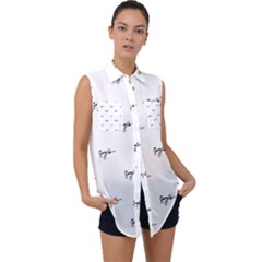 Tribal Style Symbol Drawing Print Pattern Sleeveless Chiffon Button Shirt