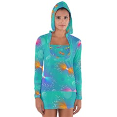 Non Seamless Pattern Blues Bright Long Sleeve Hooded T-shirt by Dutashop