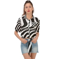 Wave Line Curve Tie Front Shirt  by Dutashop