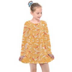 Orange Pattern Kids  Long Sleeve Dress by Eskimos