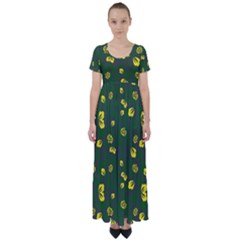 Yellow Flowers High Waist Short Sleeve Maxi Dress by Eskimos