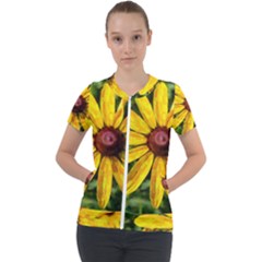 Sunflower Painting Short Sleeve Zip Up Jacket by ExtraAwesomeSauce