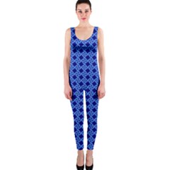 Basket Weave Basket Pattern Blue One Piece Catsuit by Dutashop