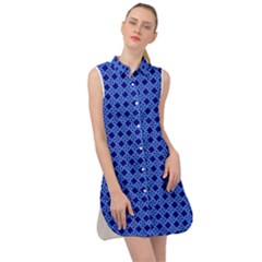 Basket Weave Basket Pattern Blue Sleeveless Shirt Dress by Dutashop