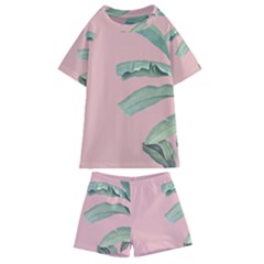 Banana Leaf On Pink Kids  Swim Tee And Shorts Set by goljakoff