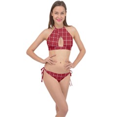 Red Buffalo Plaid Cross Front Halter Bikini Set by goljakoff