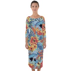 Flowers And Butterfly Quarter Sleeve Midi Bodycon Dress by goljakoff