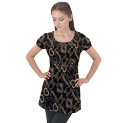 Modern Intricate Print Pattern Puff Sleeve Tunic Top by dflcprintsclothing