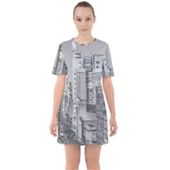 Aerial View Montevideo Uruguay Sixties Short Sleeve Mini Dress by dflcprintsclothing