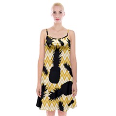 Ananas Chevrons Noir/jaune Spaghetti Strap Velvet Dress