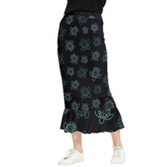 Blue Turtles On Black Maxi Fishtail Chiffon Skirt