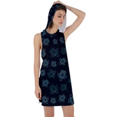 Blue Turtles On Black Racer Back Hoodie Dress by contemporary