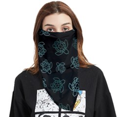 Blue Turtles On Black Face Covering Bandana (triangle) by contemporary