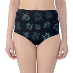 Blue Turtles On Black Classic High-waist Bikini Bottoms