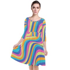 Psychedelic Groocy Pattern Quarter Sleeve Waist Band Dress