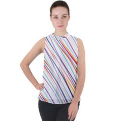 Beautiful Stripes Mock Neck Chiffon Sleeveless Top by designsbymallika