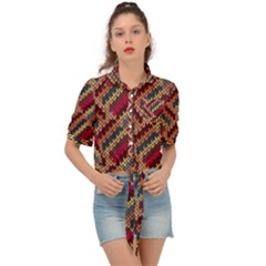 Zig Zag Knitted Pattern Tie Front Shirt  by goljakoff