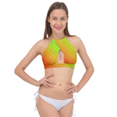 Orange Green Gradient Hunter Cross Front Halter Bikini Top by Dutashop