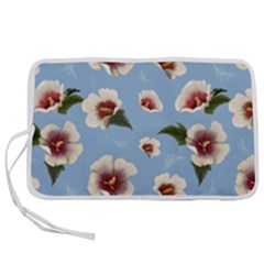 Delicate Hibiscus Flowers On A Blue Background Pen Storage Case (m) by SychEva