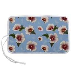 Delicate Hibiscus Flowers On A Blue Background Pen Storage Case (l) by SychEva