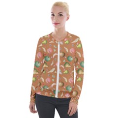 Watercolor Fruit Velvet Zip Up Jacket by SychEva