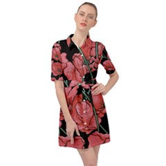 Poppy Flowers Belted Shirt Dress by goljakoff