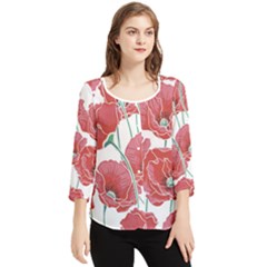 Red Poppy Flowers Chiffon Quarter Sleeve Blouse by goljakoff