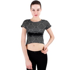 Black Sashiko Pattern Crew Neck Crop Top by goljakoff