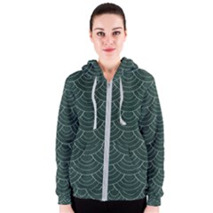 Green Sashiko Pattern Women s Zipper Hoodie by goljakoff