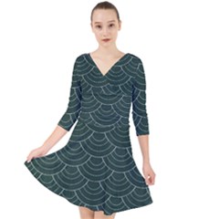 Green Sashiko Pattern Quarter Sleeve Front Wrap Dress by goljakoff