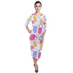 Watercolor Circles  Abstract Watercolor Quarter Sleeve Midi Velour Bodycon Dress by SychEva