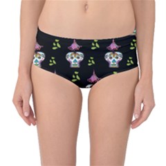 Skull Pattern Mid-waist Bikini Bottoms by Sparkle