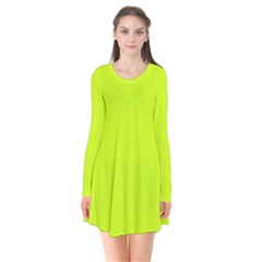 Arctic Lime Long Sleeve V-neck Flare Dress by FabChoice