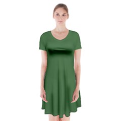 Basil Green Short Sleeve V-neck Flare Dress by FabChoice