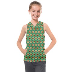 Green Floral Pattern Kids  Sleeveless Hoodie