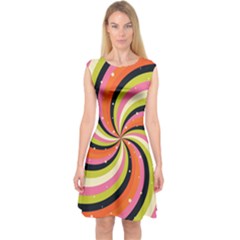 Psychedelic Groovy Orange Capsleeve Midi Dress by designsbymallika