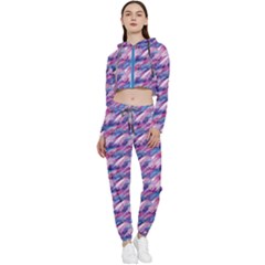 Pink Purple Shade Cropped Zip Up Lounge Set